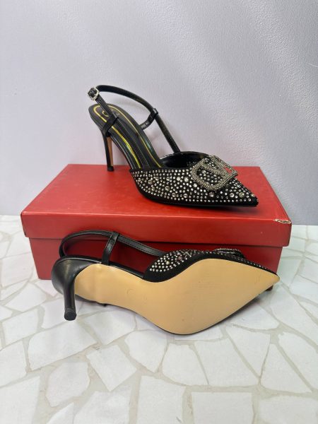 کفش مجلسی پاشنه دار ولنتینو مشکی نگین‌دار Valentino